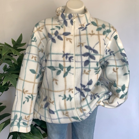 Vintage Tops - v i n t a g e :: Oversized Floral Pastel Zippered Fleece Jacket